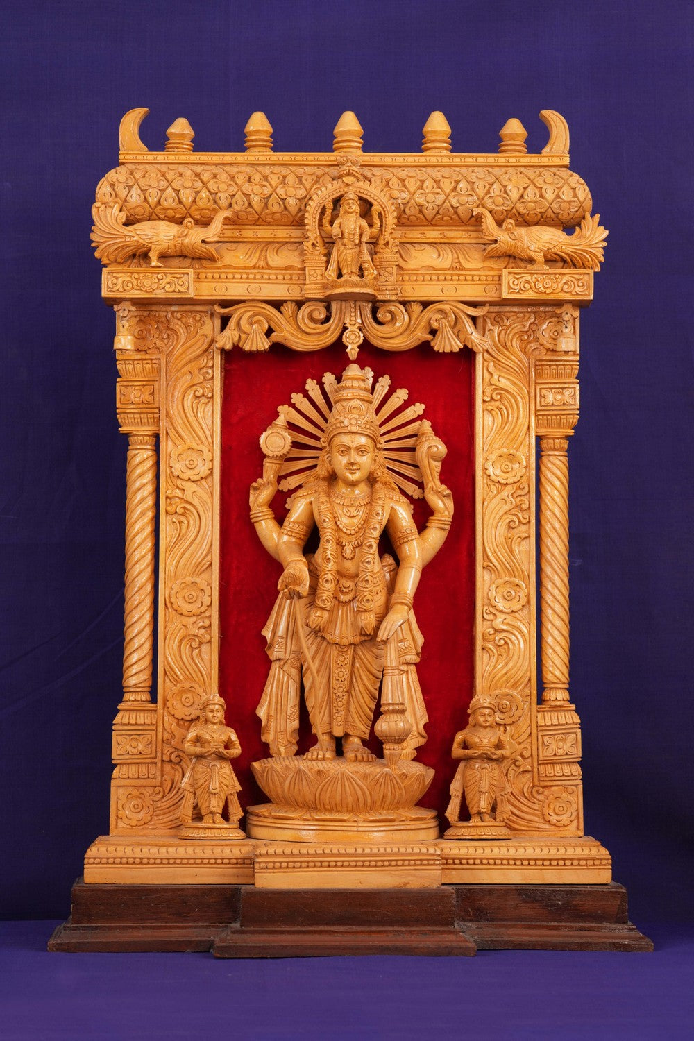 Image of White Cedar Wooden Lord Surya Narayana